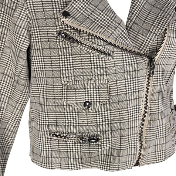 BlankNYC S Windowpane Plaid Moto Jacket Asymmetrical Zip Pockets Faux Suede Chic - Picture 8 of 16